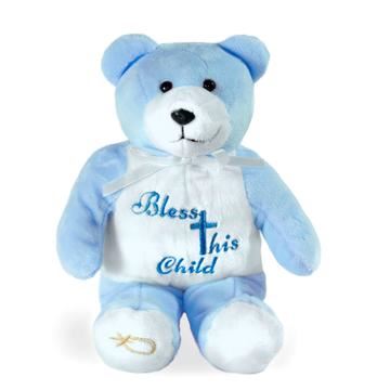 9" Blue Bless This Child Holy Bear