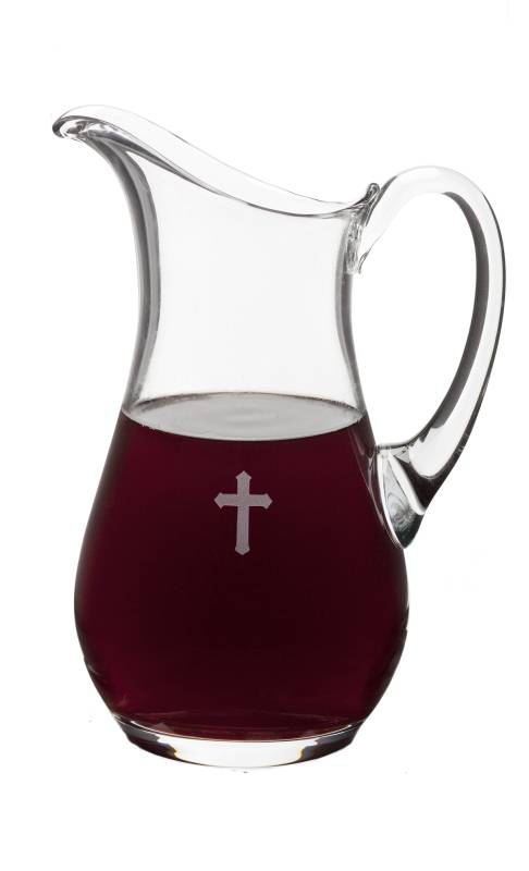 9140 - Glass Flagon Ht. 9 3/4" 56oz. Glass with etched cross