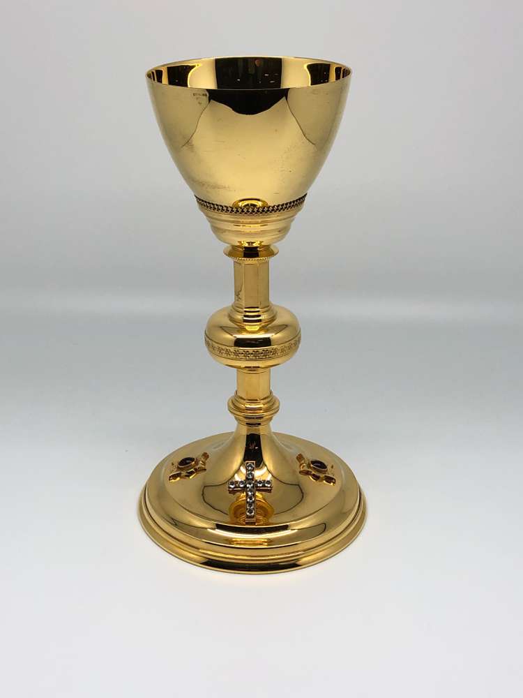 A-Custom Chalice W/ Sterling Silver Cup, Red Stones, Gold Plate