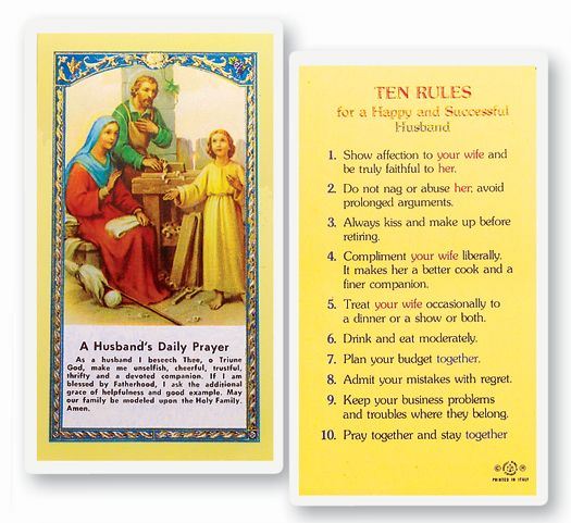 A Husband's Daily Prayer Laminated Holy Card