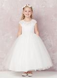 Abigail White First Communion Dress Illusion Neckline with Lace