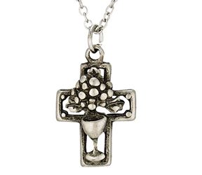 Antiqued Silver Plated Eucharist Cross on 18" Chain