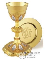 Apostles Chalice with IHS Well Paten and Case