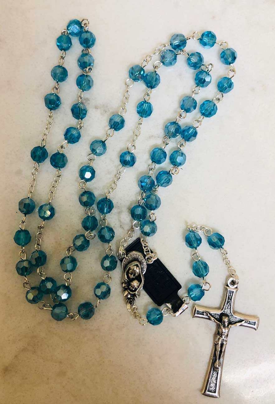 Aqua Crystal Rosary from Italy