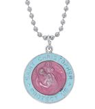 Aqua and Pink St. Christopher Surfer Style Medal on Chain