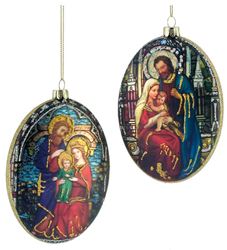Assorted 4.5" Oval Glass Nativity Ornaments, Sold Each