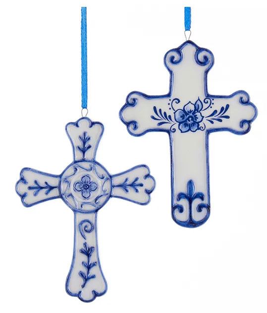 Assorted Delft Porcelain Cross Ornaments, Sold Each