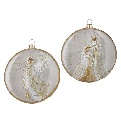 Assorted Holy Family or Angel 5.5" Oval Disc Ornaments, Sold Each