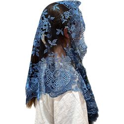 Ave Maria Blue/Black Lace Chapel Veil from Spain