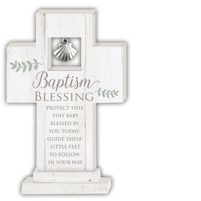 Baptism Blessing 6" Standing Cross with Shell Charm