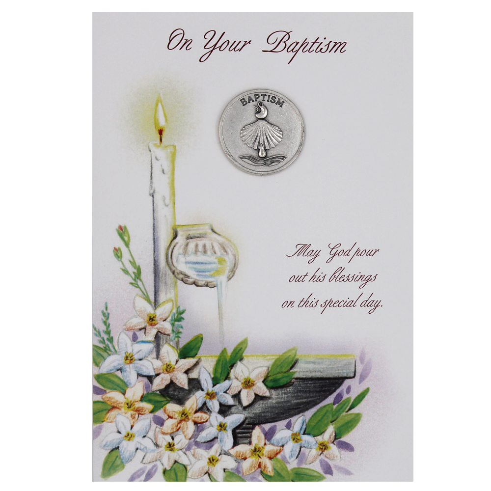 Baptism Greeting Card with Removable Pocket Token and Envelope.?  Made in Italy