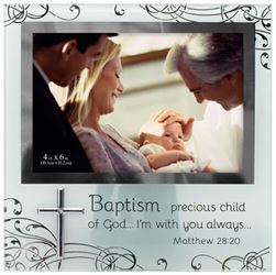 Baptism ?Precious Child of God I am with you always ?Matthew 28:20 ?Size: 8" x 1" x 8" ?Holds a 4" x 6" Phone