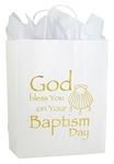Baptism Large White Gift Bag with Gold Art