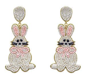 Beaded Easter Bunny with Ribbon Earrings White
