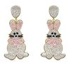 Beaded Easter Bunny with Ribbon Earrings White