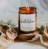 Bethlehem Amber Glass Jar Soy Candle (gingerbread, chai, and caramel scent)
