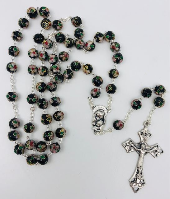 Black Cloisonne 8mm Bead Italian Rosary