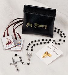 Black First Communion Rosary Scapular Pin Set