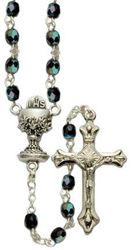  Black Crystal Rosary rosary, crystal beads, black beads, chalice center, first communion rosary, holy eucharist rosary, first communion gift, sr3394bkjc, pewter center, pewter crucifix, 