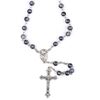 Black Glass 6mm Bead Rosary with Crucifix and Madonna Center
