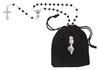 Black Glass Rosary, Communion Pin, and Black Bag Set