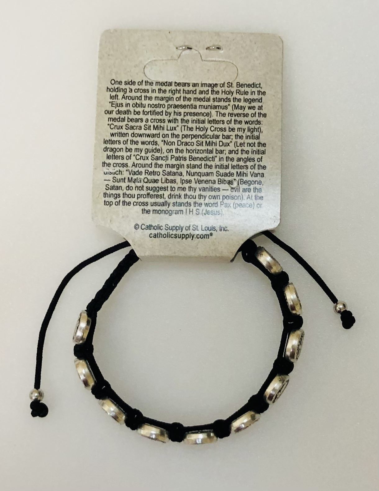 Saint Benedict Bracelet | Cross Medal | Adjustable Size | Leather & Cord |  BR563 - F.C. Ziegler Company