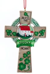 Bless This Irish Home 4" Cross Ornament