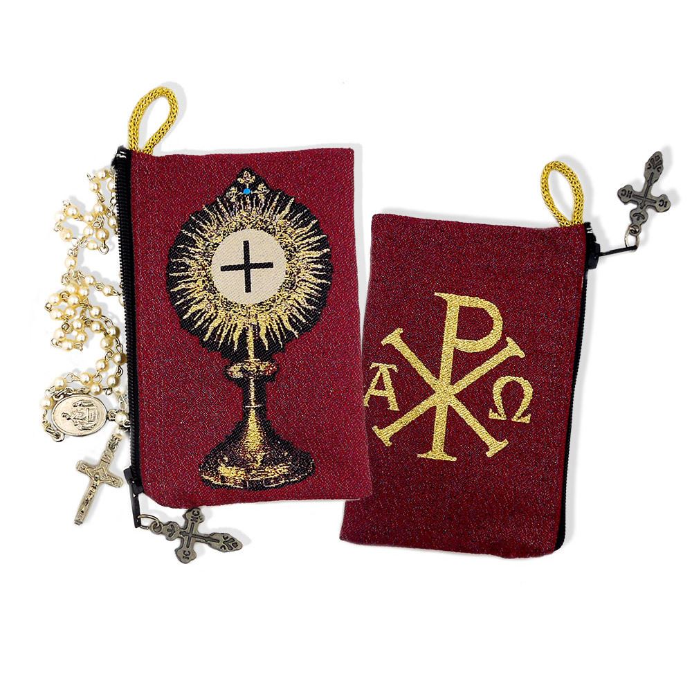 Blessed Sacrament Monstrance / Symbol of Christ Icon Tapestry Rosary Pouch 4 1/2" x 3"