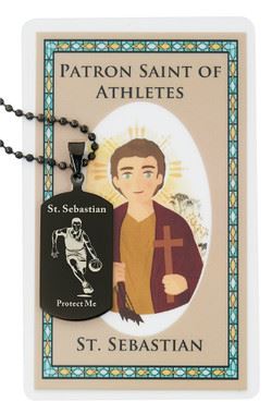 Black Stainless Basketball Dog Tag with St. Sebastian Holy Card