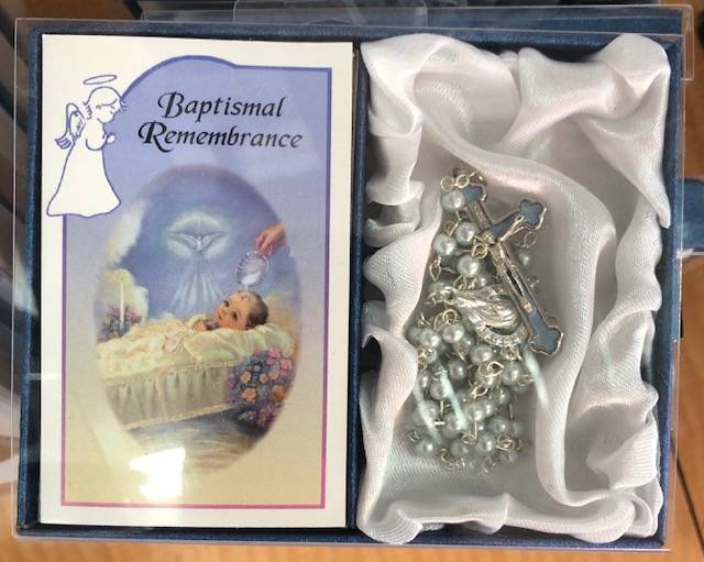 Blue Baptismal Rosary and Card