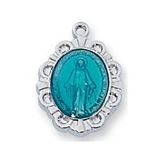Blue Enamel Sterling Silver Miraculous Medal on 16" Chain