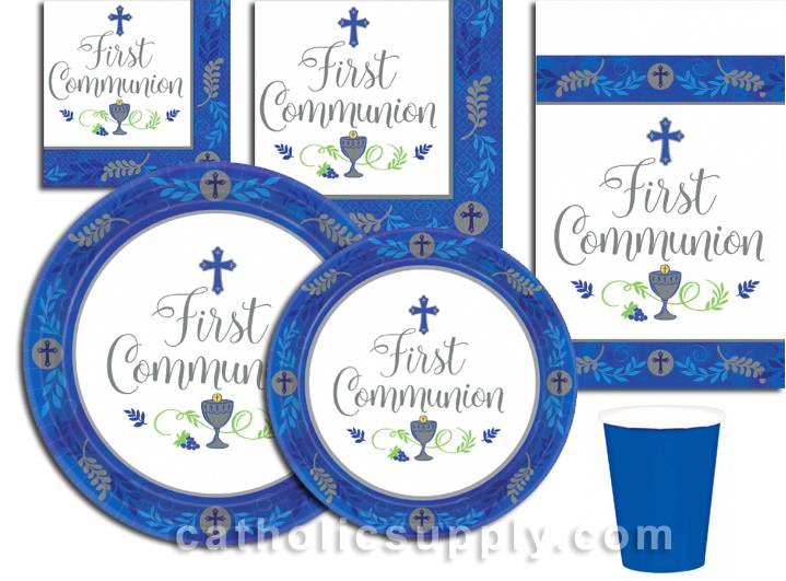 Blue First Communion Paper Plates, Napkins, & More