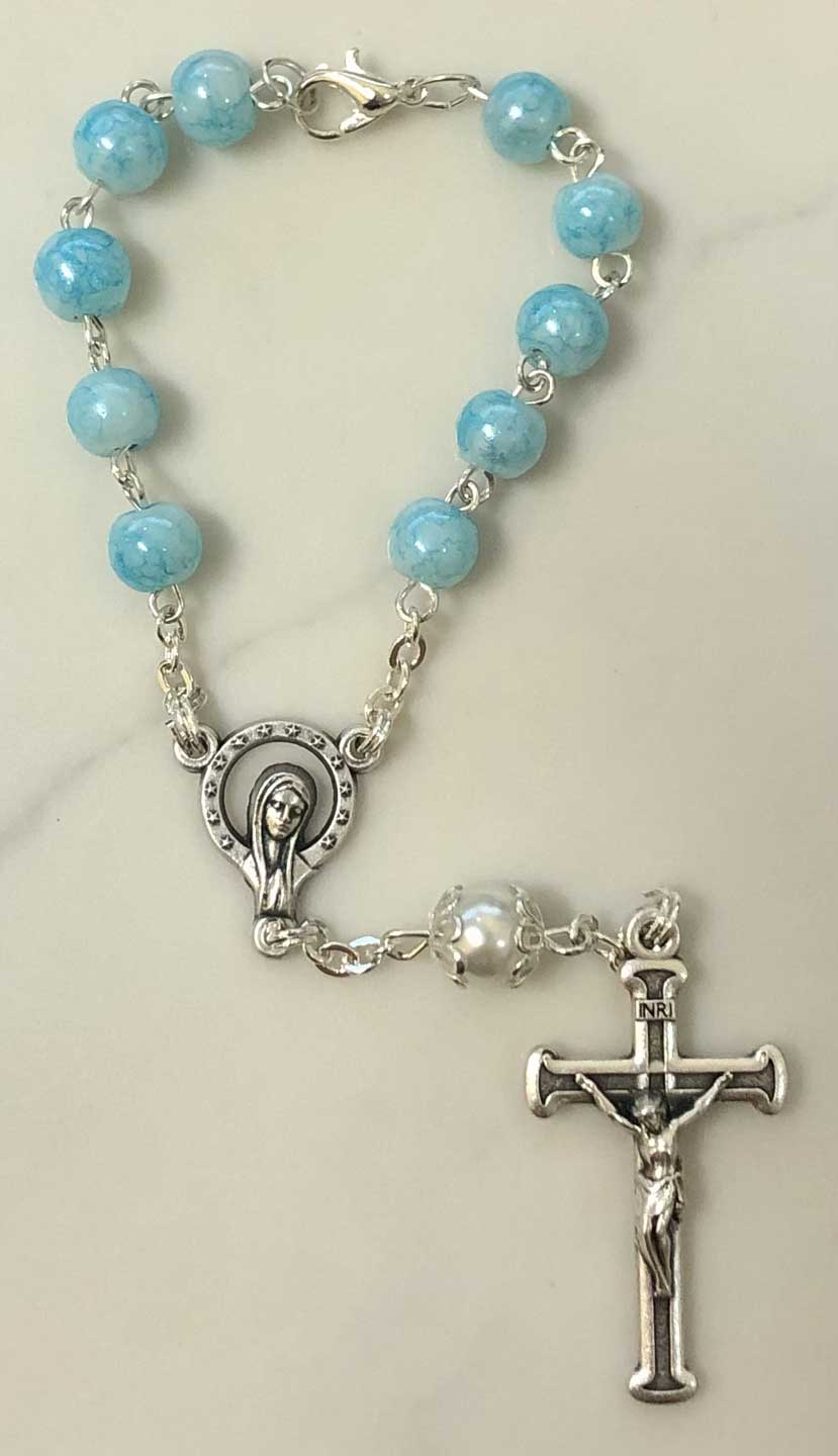 Blue Glass Auto Rosary from Italy