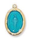 Miraculous Gold over Sterling Blue Medal on 18" Chain