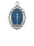 Blue Miraculous Medal Sterling Silver on 18" Chain