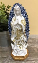 Blue and Gold Hand Painted Our Lady of Guadalupe Statue