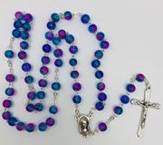 Blue and Pink Translucent Bead Rosary from Italy