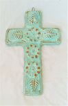 Blue and Tan Handcrafted Clay 10.5" x 7" Wall Cross