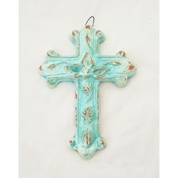 Blue and Tan Handcrafted Clay 8" x 5.5" Wall Cross