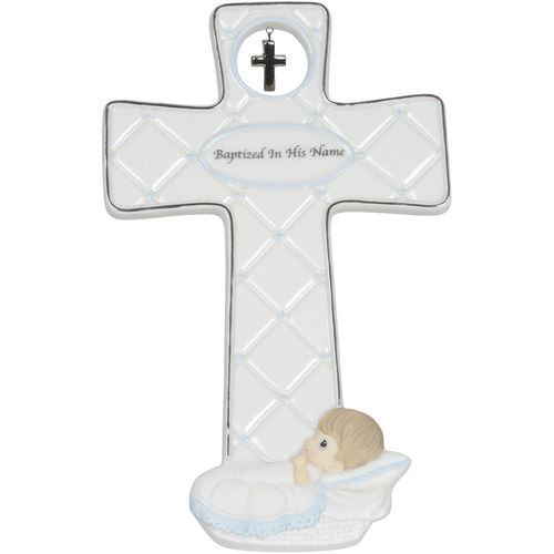 Baptized In His Name, Bisque Porcelain Cross, Boy