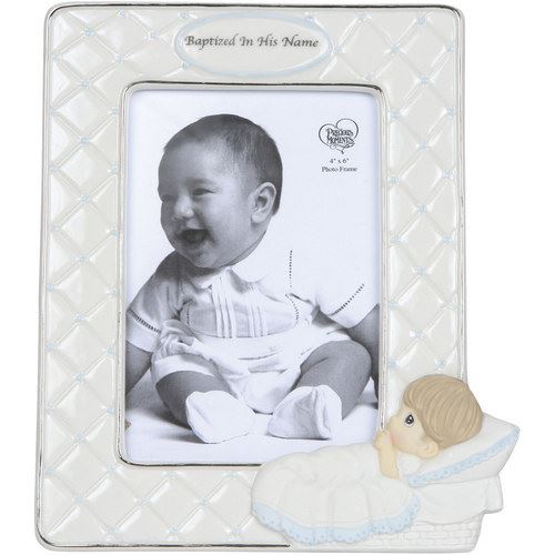 Baptized In His Name, Bisque Porcelain Photo Frame, Boy