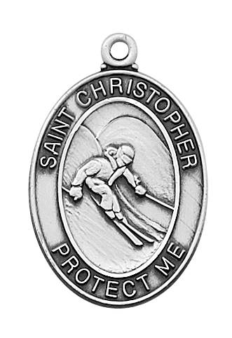 Boy's Pewter Skiing Medal On A 24" Stainless Chain