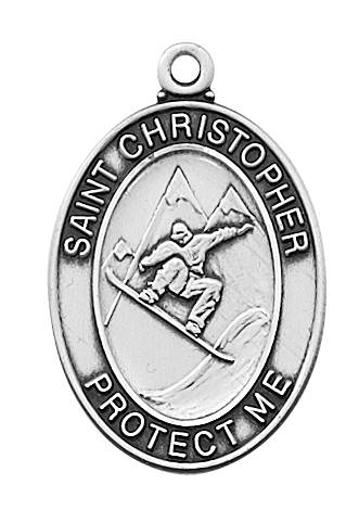 Boy's Pewter Snowboarding Medal On A 24" Stainless Chain