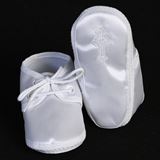 Boys Satin Christening Bootie with Embroidered Cross