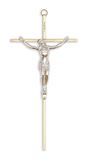 Brass 10" Wall Crucifix with Bright Silver Plated Corpus