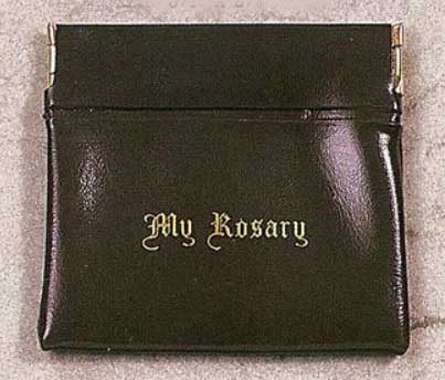 Brown Vinyl Squeeze Rosary Pouch "My Rosary"