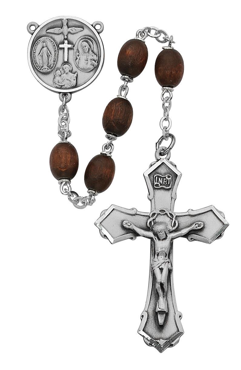 SS 6X8MM BROWN WOOD ROSARY