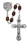 Sterling Silver 6x8mm Brown Wood Rosary