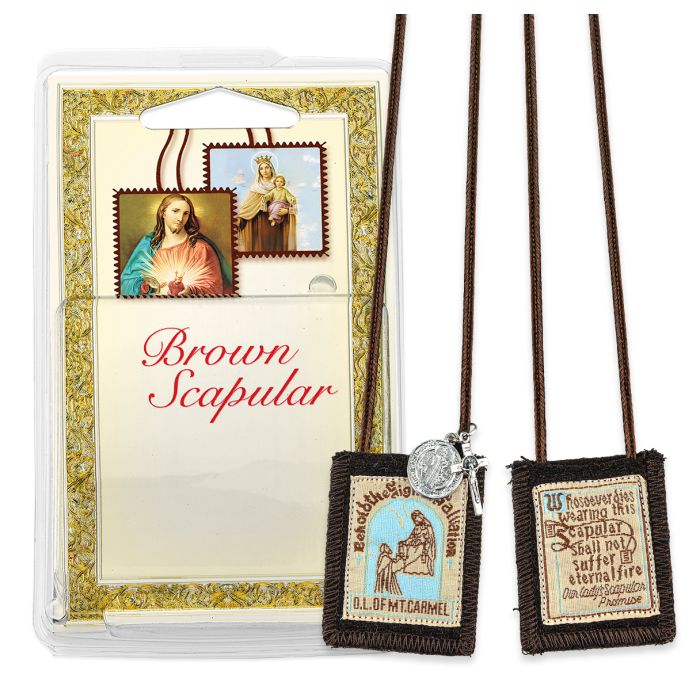Brown Wool Scapular with Saint Benedict Medal and Crucifix