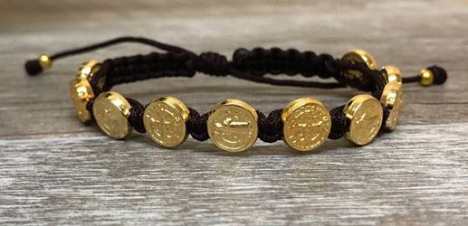 Brown and Gold St. Benedict Blessing Bracelet with Story Card